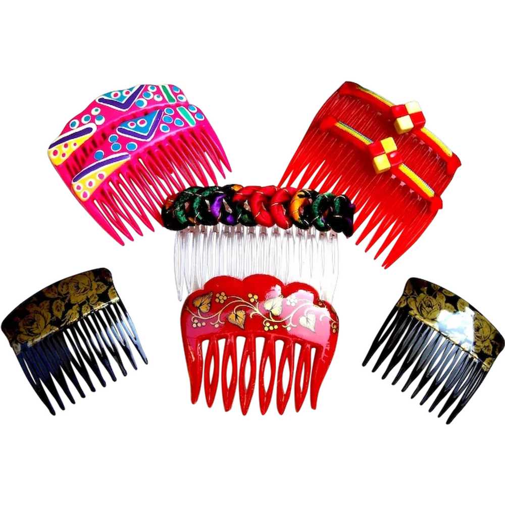 8 Rockabilly 1980s hair combs multi colour mixture - image 1