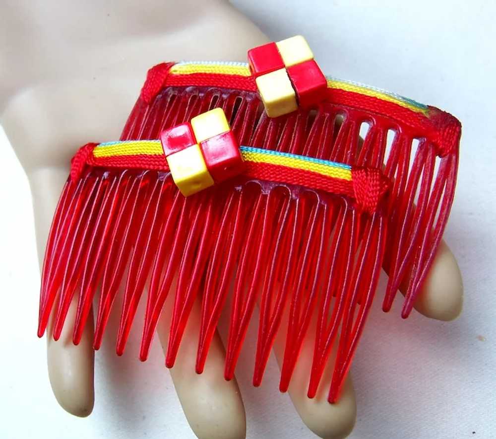 8 Rockabilly 1980s hair combs multi colour mixture - image 2