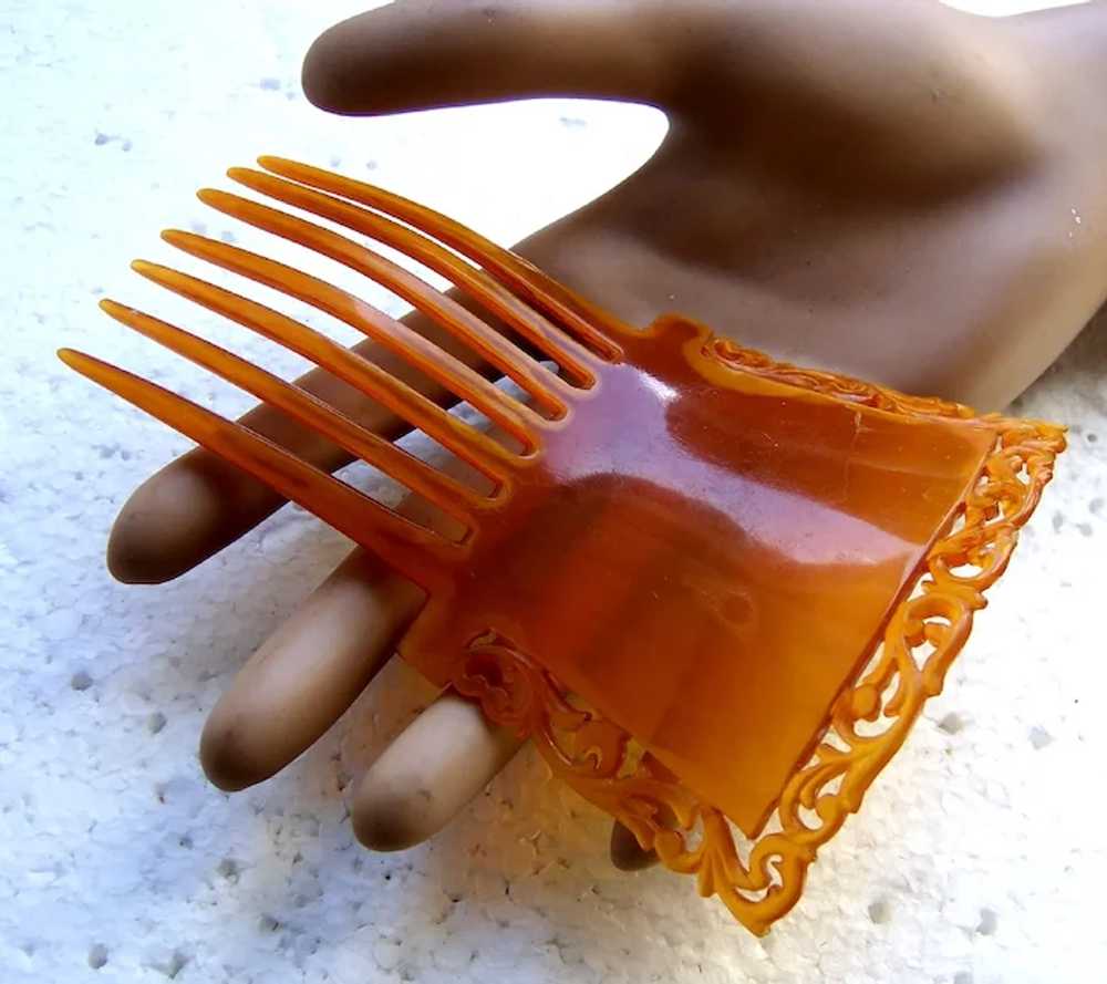 Classic amber celluloid hair comb Victorian hair … - image 12