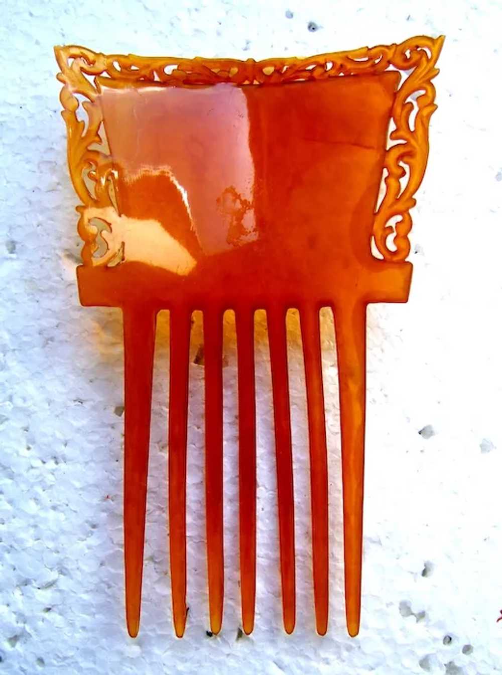 Classic amber celluloid hair comb Victorian hair … - image 2