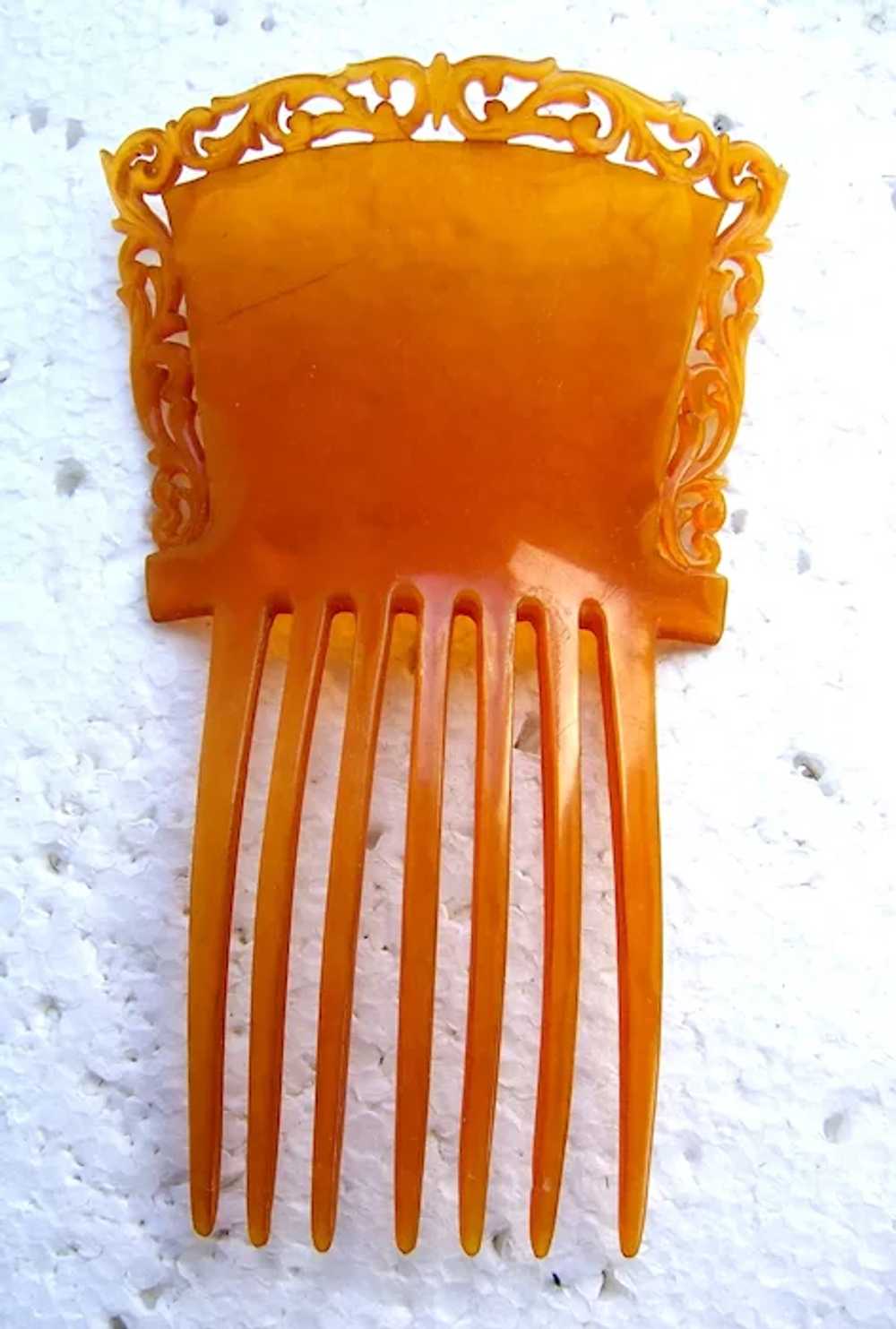 Classic amber celluloid hair comb Victorian hair … - image 3