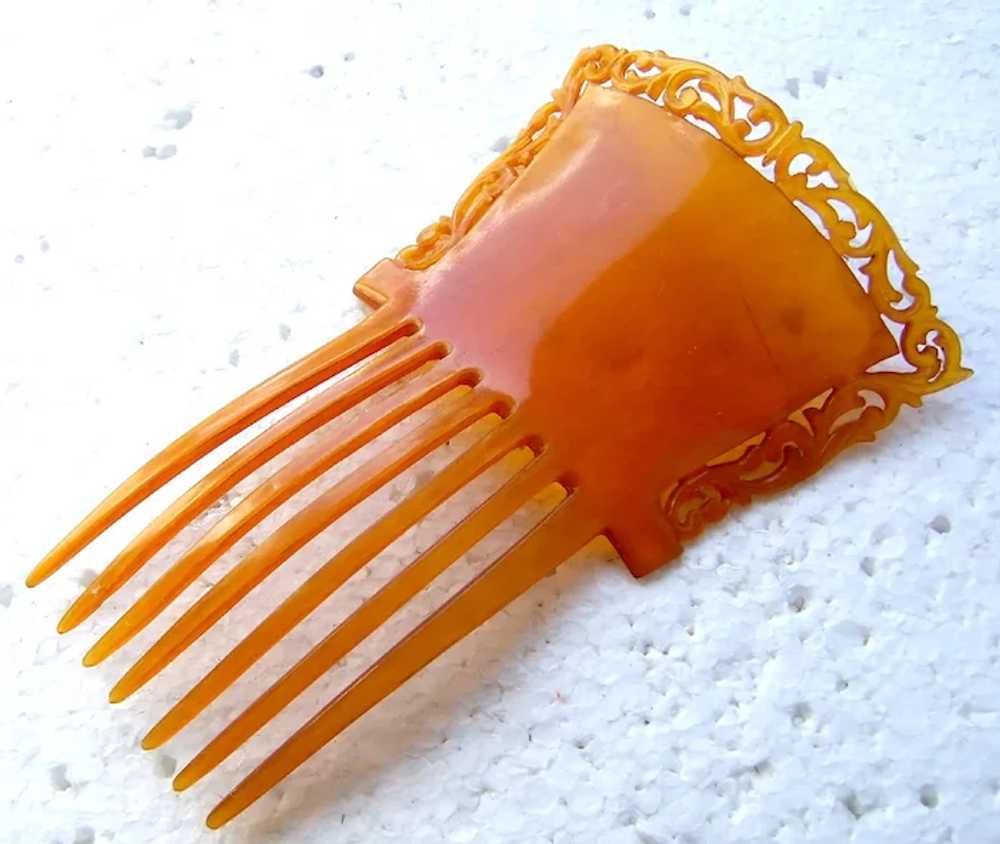 Classic amber celluloid hair comb Victorian hair … - image 4