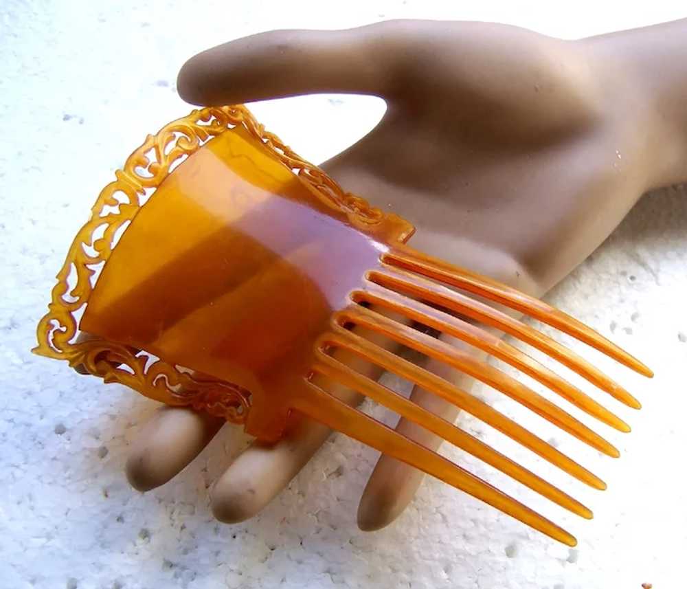 Classic amber celluloid hair comb Victorian hair … - image 7