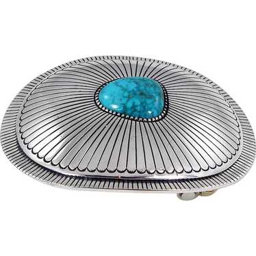 Vintage Navajo Sterling Silver and Turquoise Belt Buckle