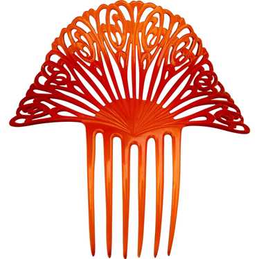 Large amber celluloid hair comb Spanish style Art… - image 1