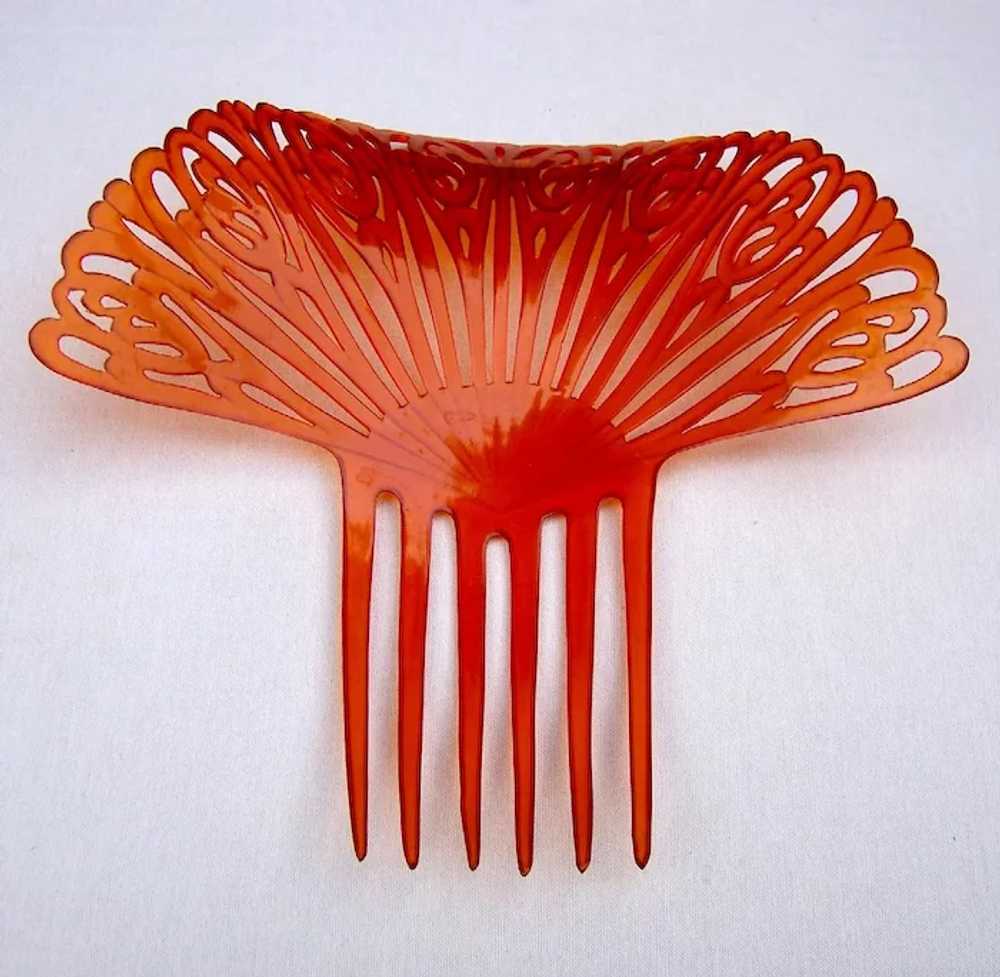 Large amber celluloid hair comb Spanish style Art… - image 3