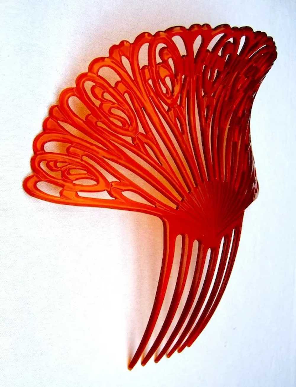 Large amber celluloid hair comb Spanish style Art… - image 7