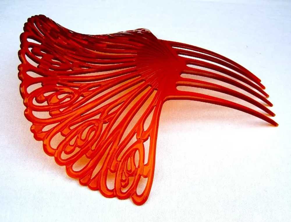 Large amber celluloid hair comb Spanish style Art… - image 8