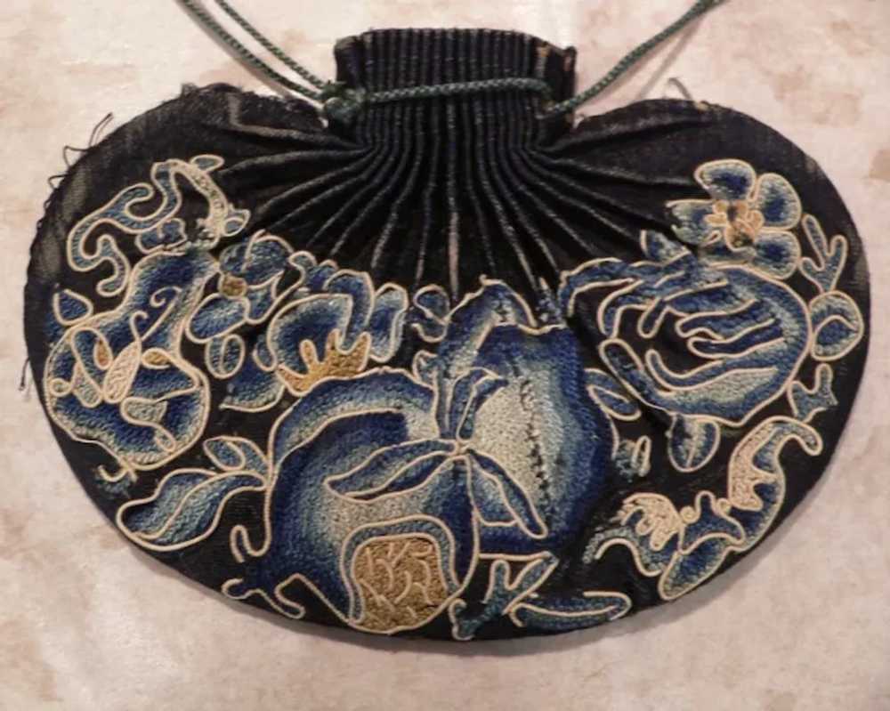 Antique Chinese Embroidered Scent Purse Blue Forb… - image 8