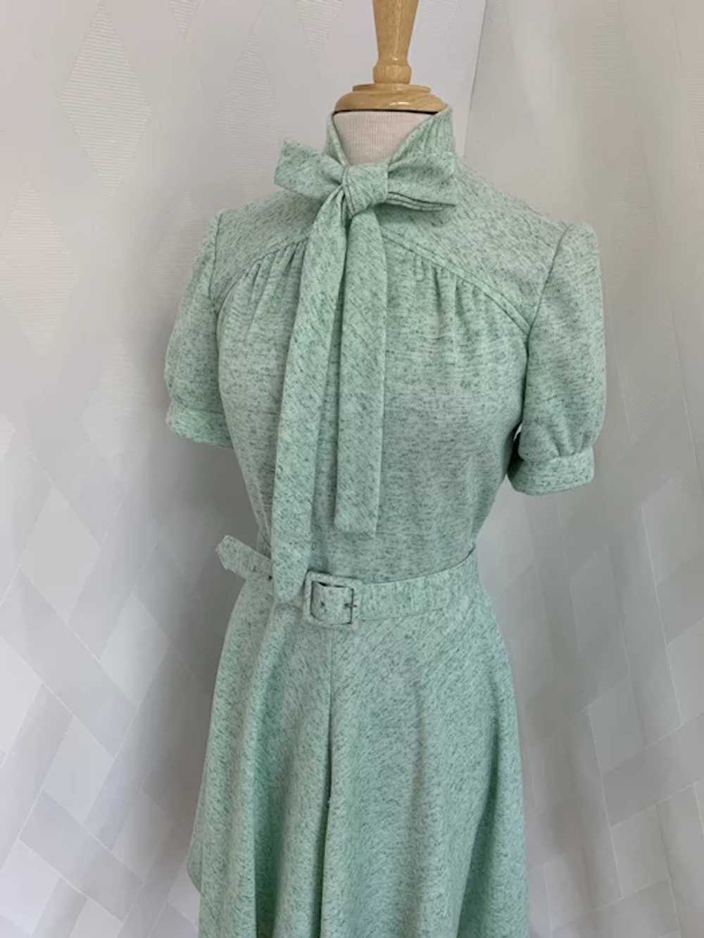 Knit 1970s Pussy Bow Dress with Full Skirt - image 2