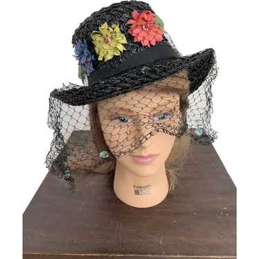 1940s Flowered Tilt Hat - image 1