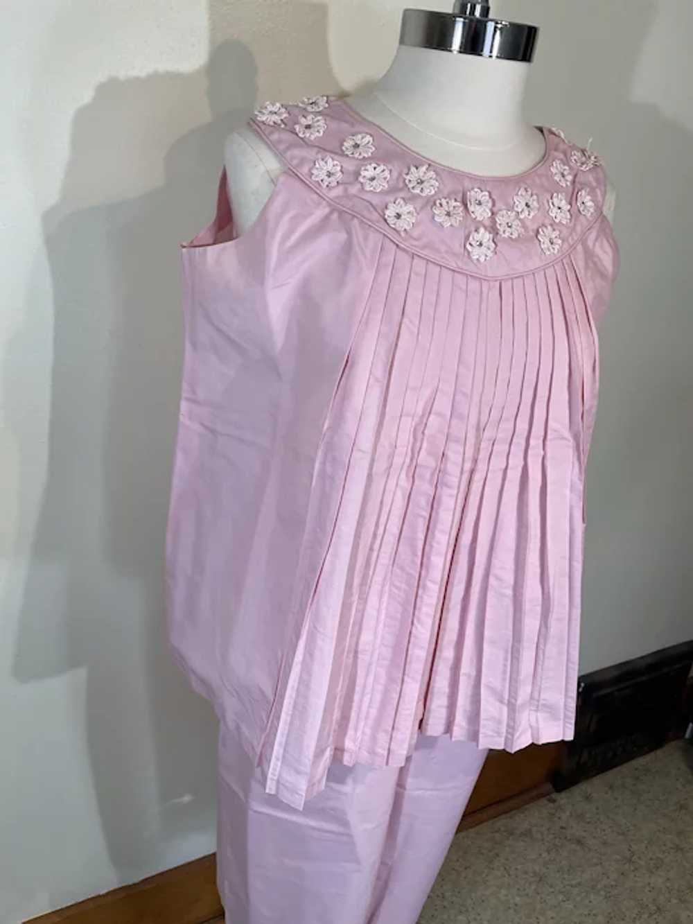 Vintage 1950s Pink Cotton Maternity Top and Skirt - image 2