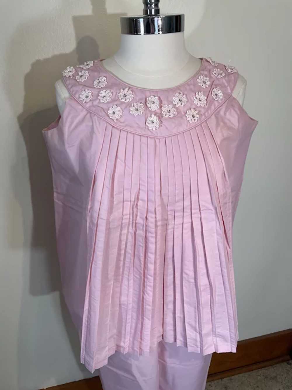 Vintage 1950s Pink Cotton Maternity Top and Skirt - image 5