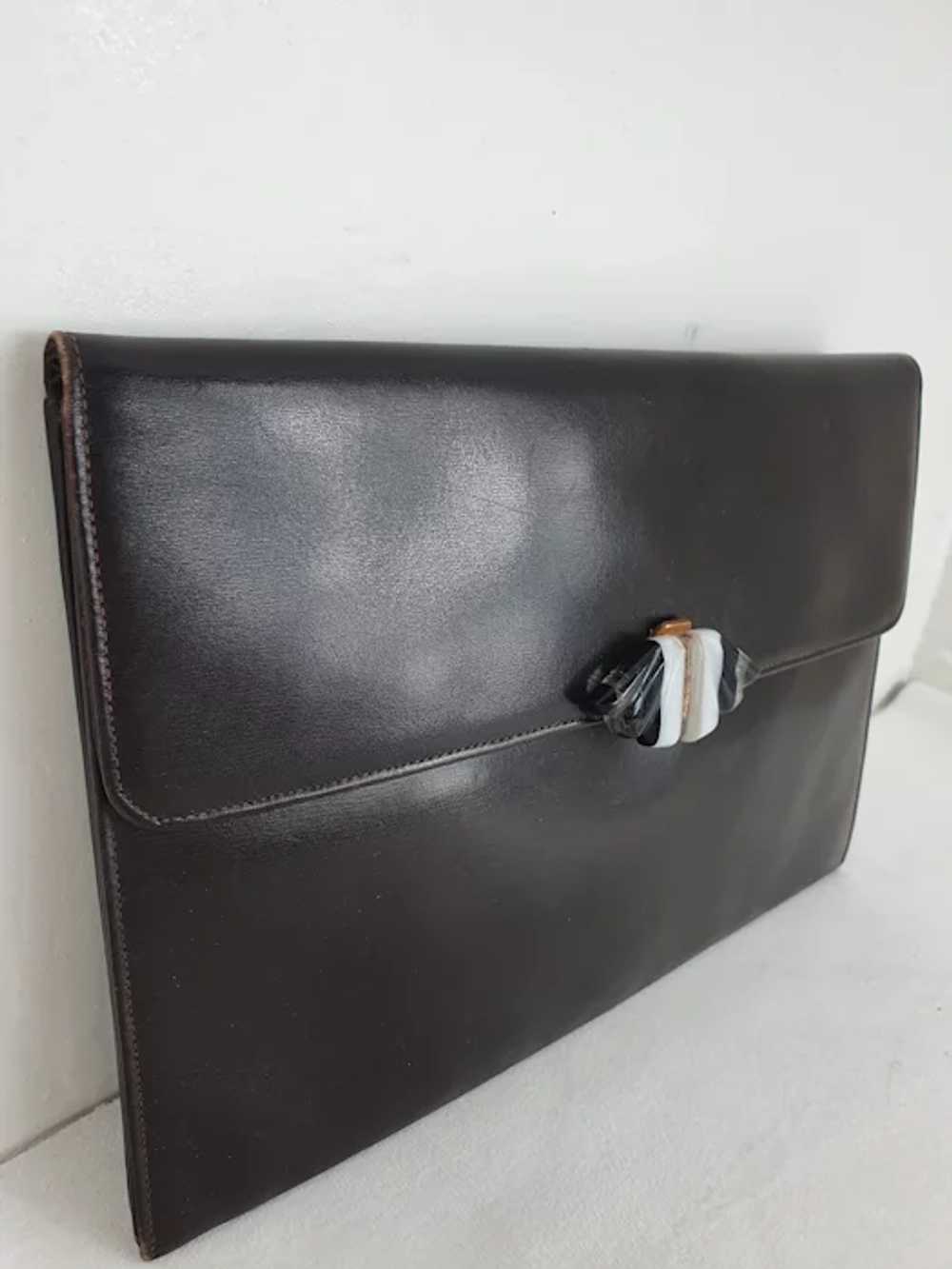 Vintage art deco 1930s brown leather clutch bag w… - image 2