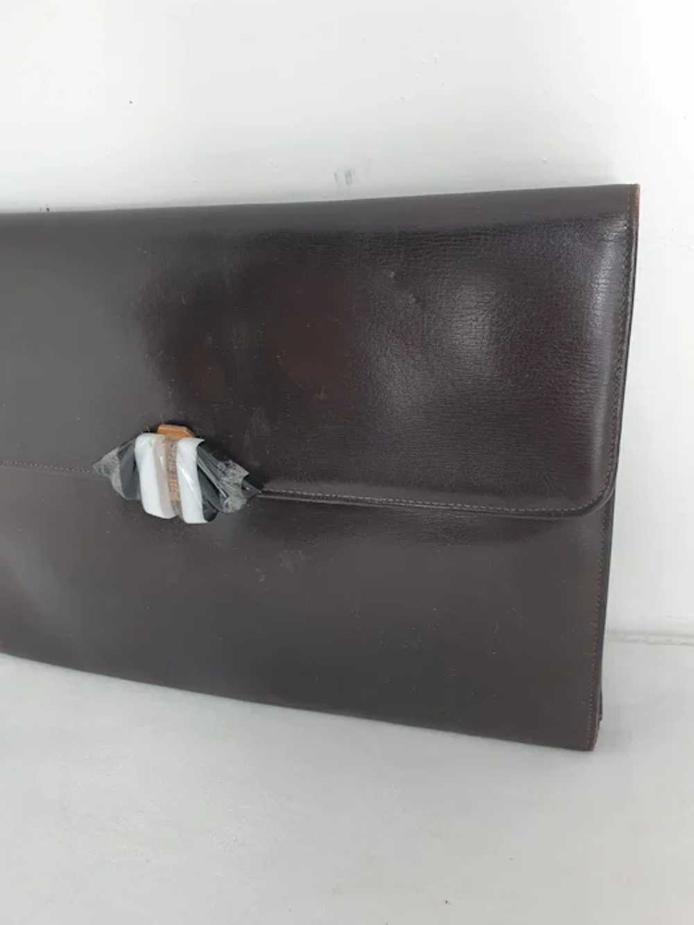 Vintage art deco 1930s brown leather clutch bag w… - image 4