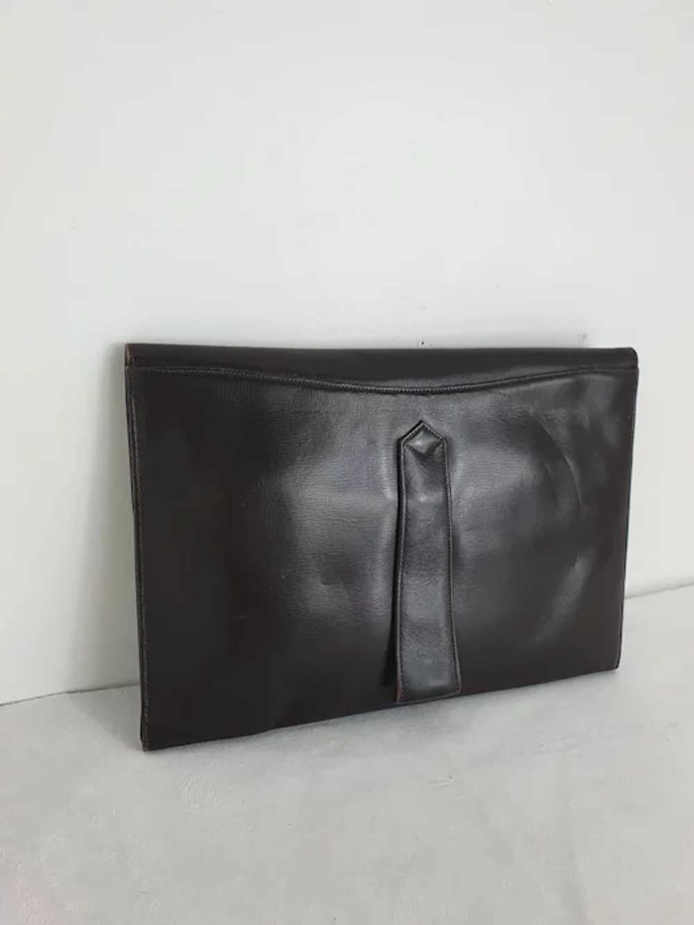 Vintage art deco 1930s brown leather clutch bag w… - image 5