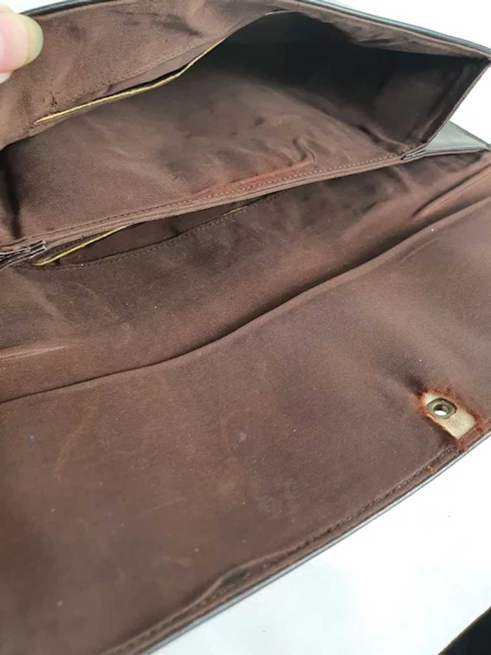 Vintage art deco 1930s brown leather clutch bag w… - image 7