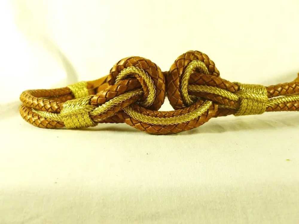 Leather and Gold Tone Braid Rope Belt - image 2