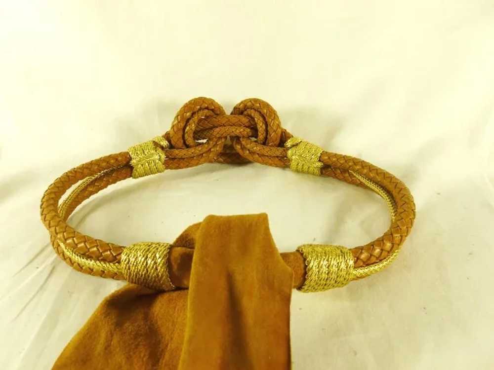 Leather and Gold Tone Braid Rope Belt - image 3