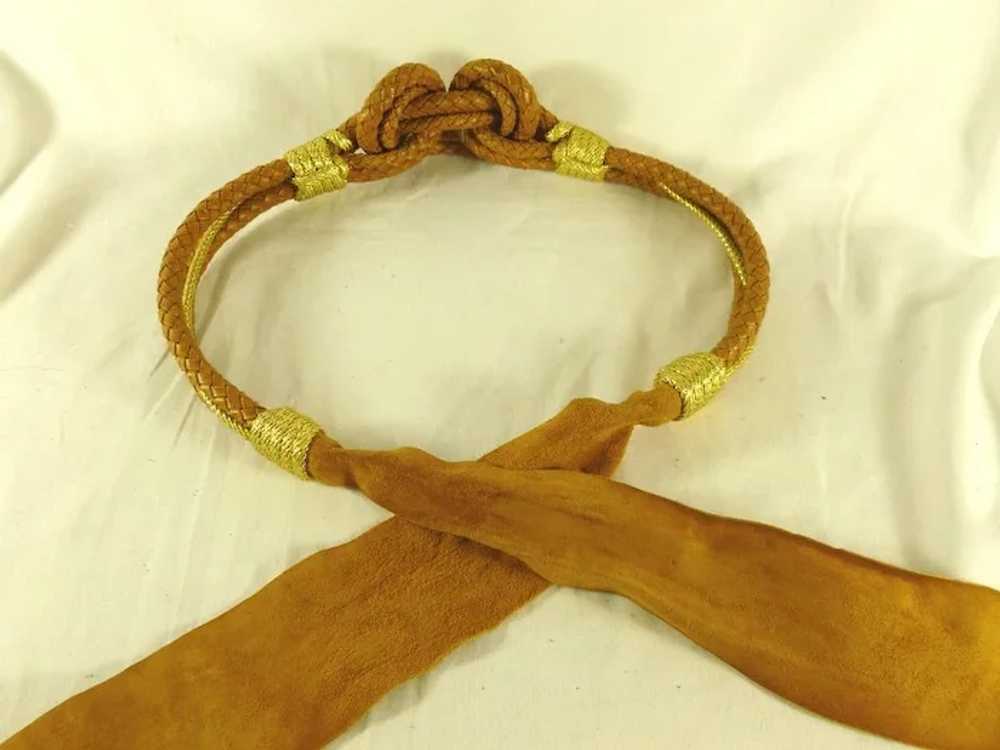 Leather and Gold Tone Braid Rope Belt - image 4