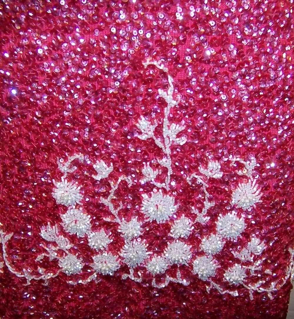 1960's Coral Sequined and White Beaded Dress Made… - image 6