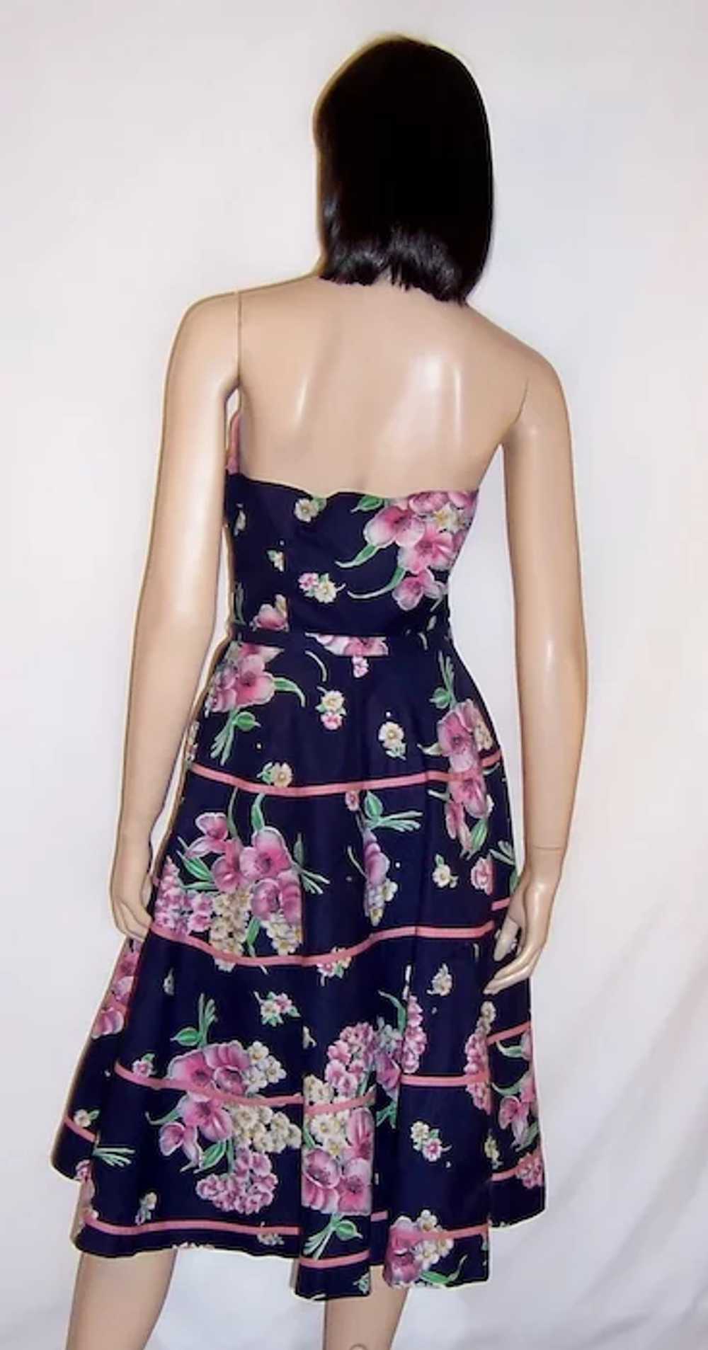 Fanciful 50's Navy and Pink Sundress with Halter … - image 3
