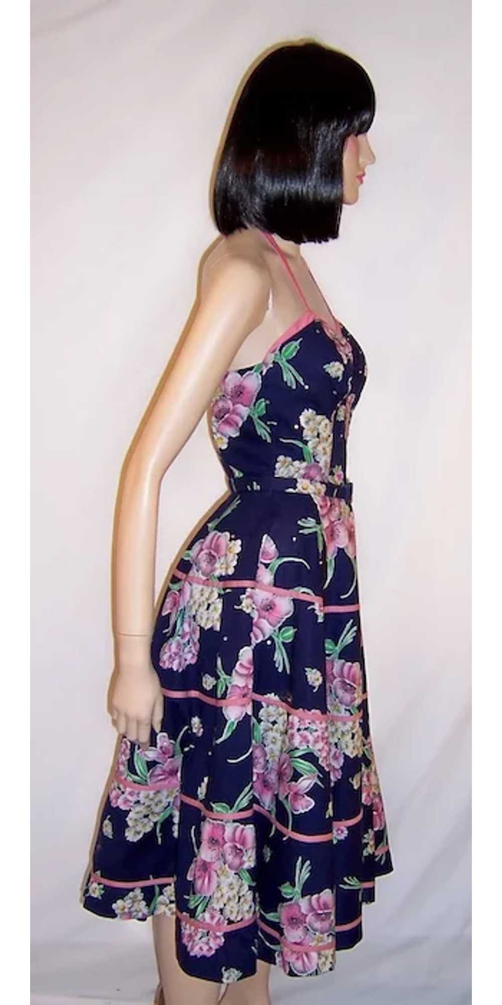 Fanciful 50's Navy and Pink Sundress with Halter … - image 4