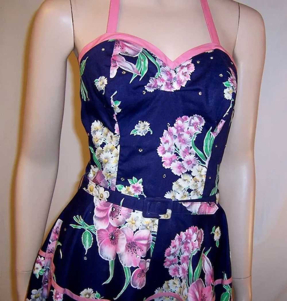 Fanciful 50's Navy and Pink Sundress with Halter … - image 6