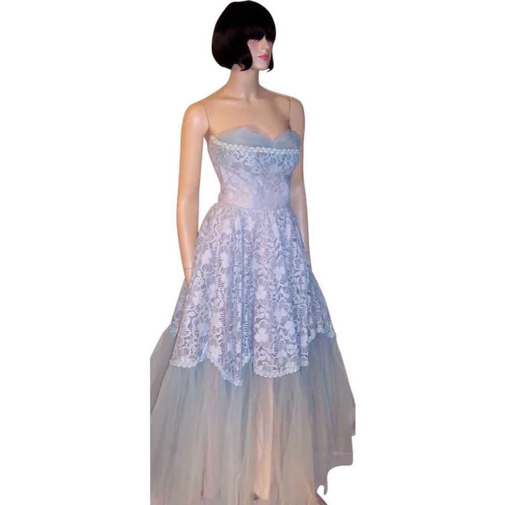 Fabulous Fifties Powder Blue Strapless Gown of La… - image 1