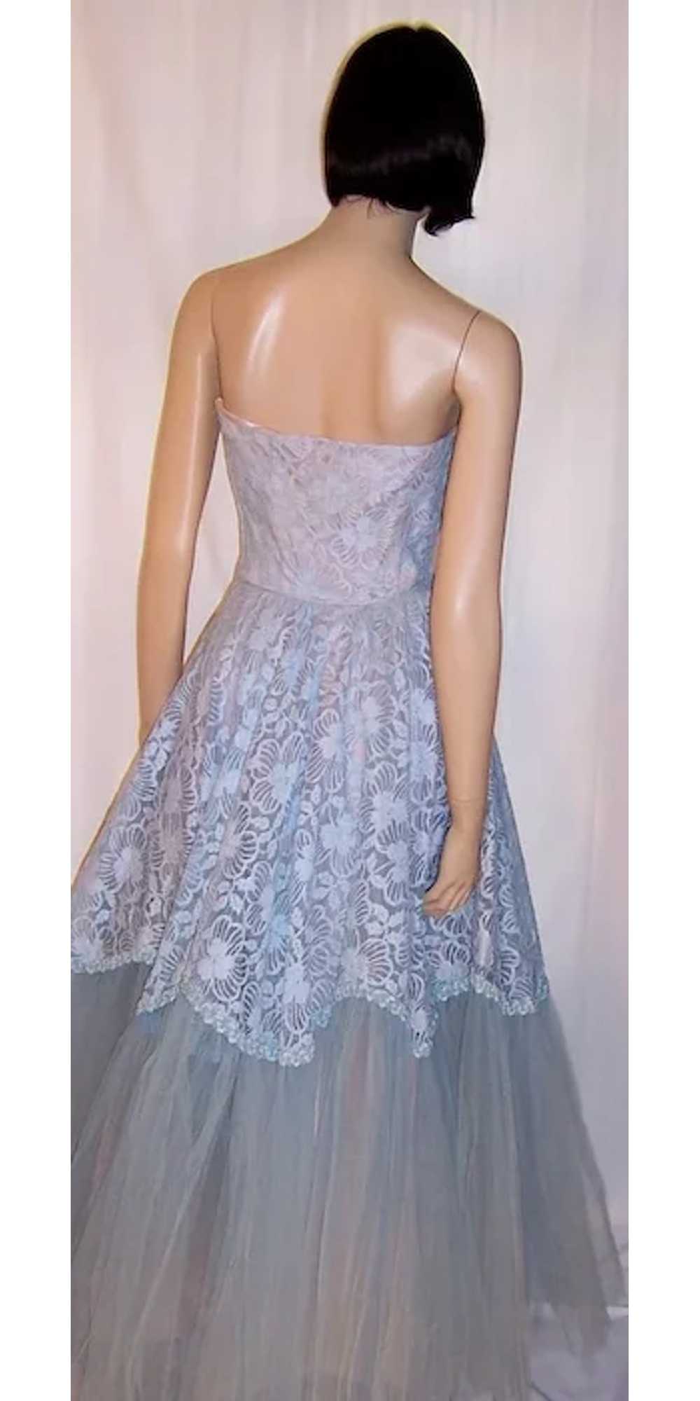 Fabulous Fifties Powder Blue Strapless Gown of La… - image 3