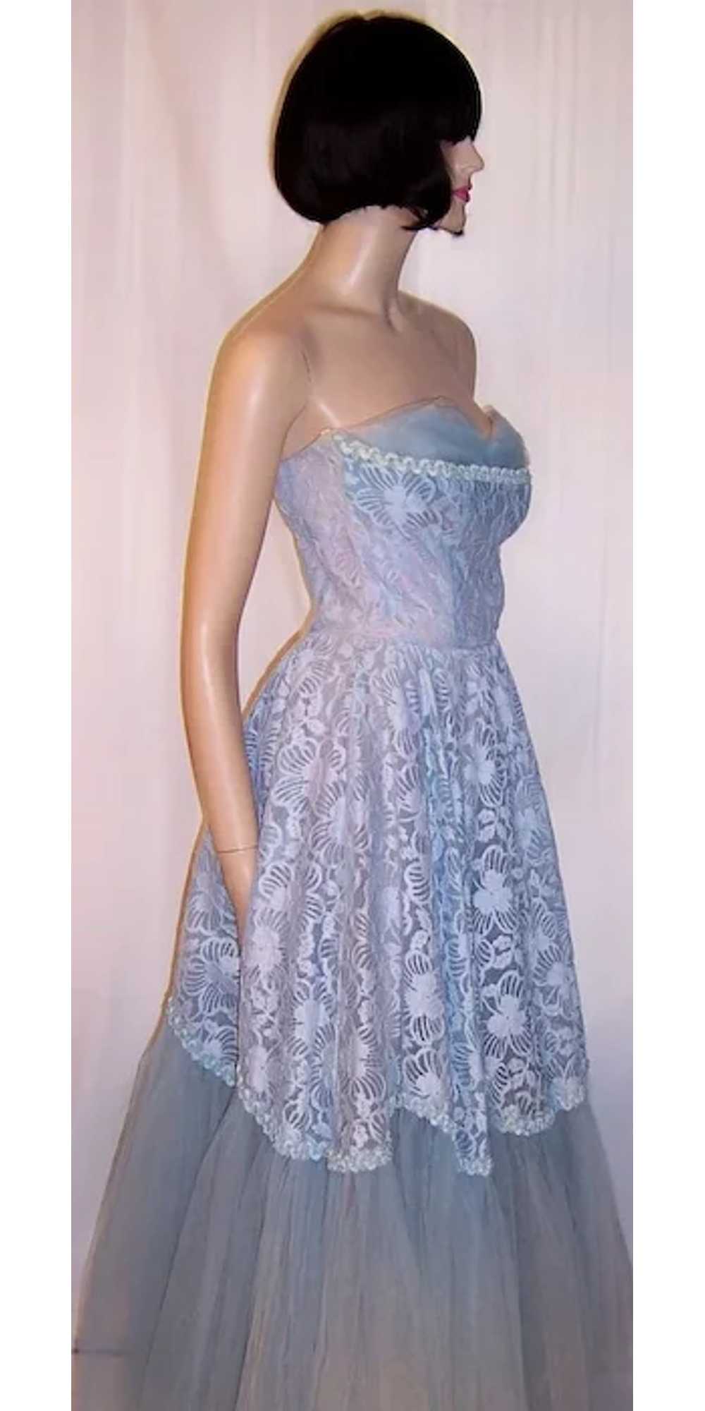 Fabulous Fifties Powder Blue Strapless Gown of La… - image 4