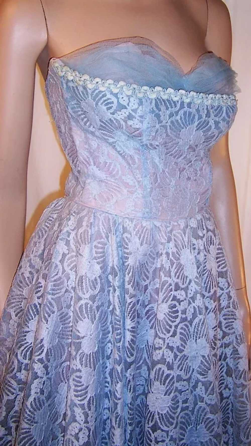 Fabulous Fifties Powder Blue Strapless Gown of La… - image 7