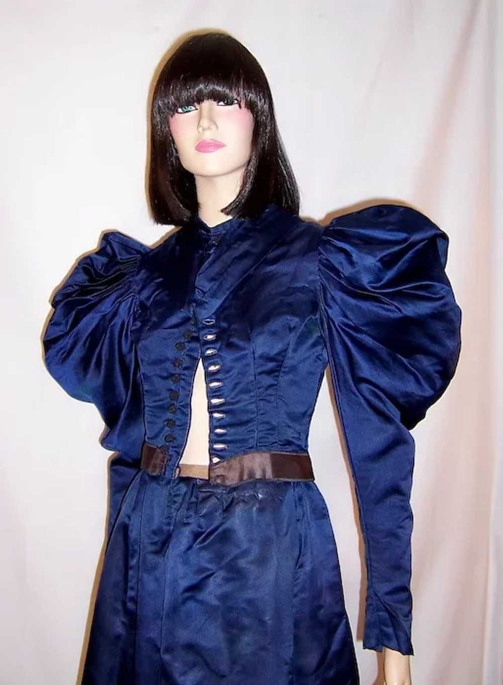 Vivid Navy Victorian (1890's The Gilded Age) Silk… - image 6