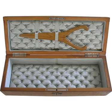 Antique Silk Tufted Wood Glove Box w/ Original Wo… - image 1