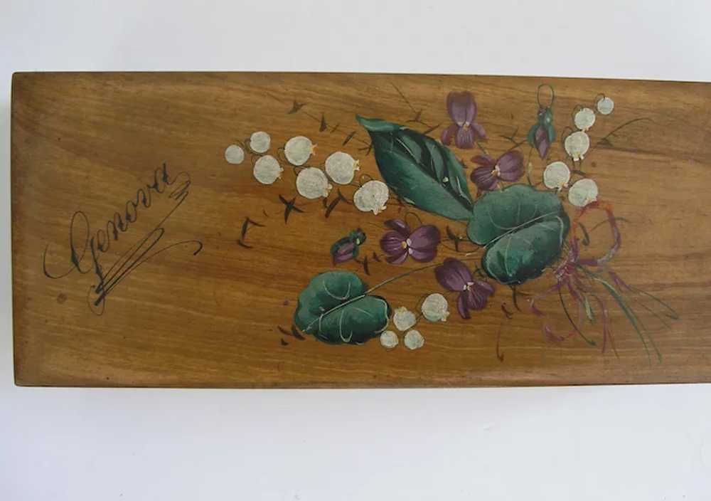 Antique Silk Tufted Wood Glove Box w/ Original Wo… - image 7
