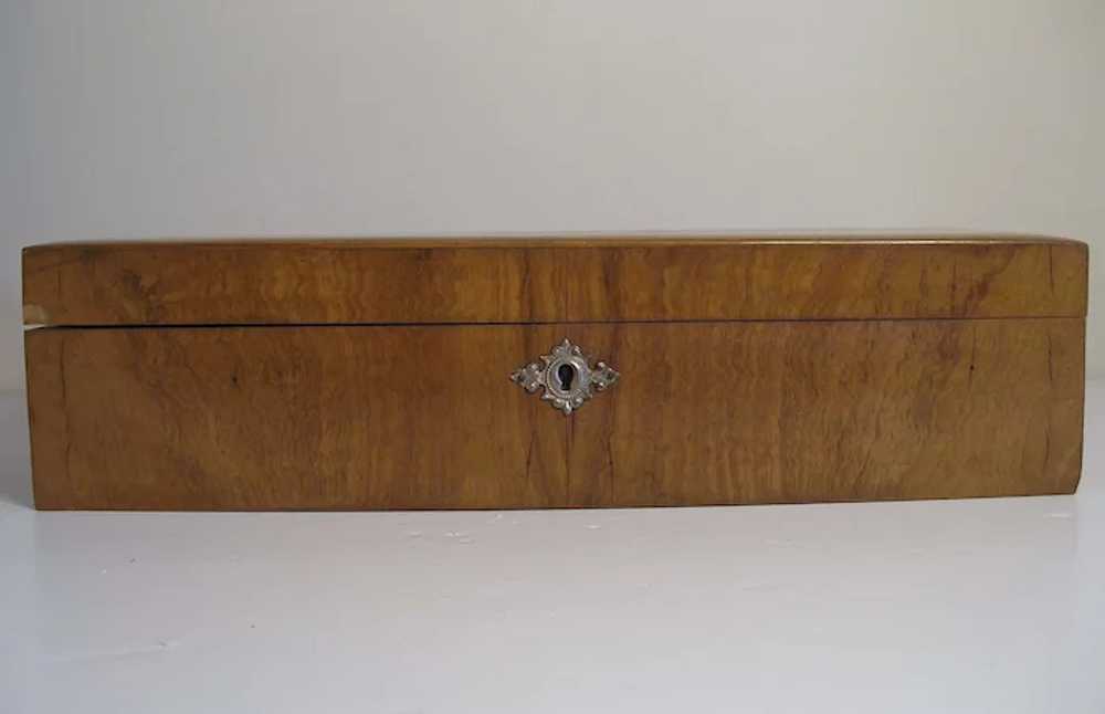 Antique Silk Tufted Wood Glove Box w/ Original Wo… - image 8