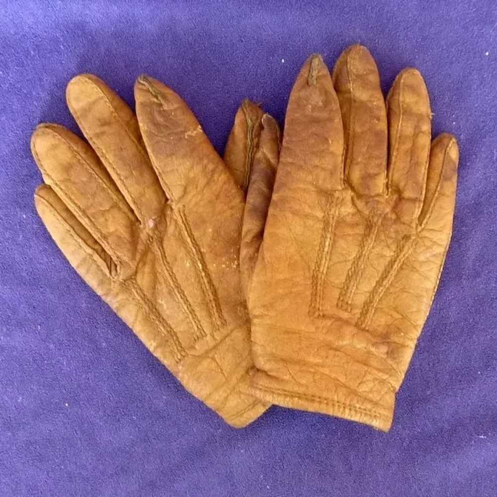 Vintage Brown Leather Child’s Gloves - image 2