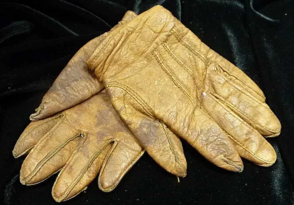 Vintage Brown Leather Child’s Gloves - image 3