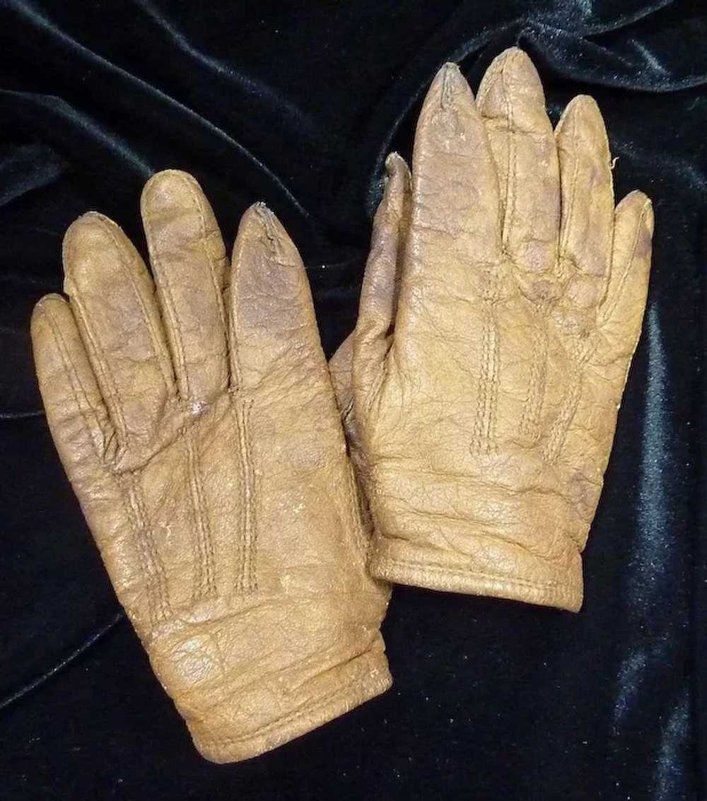 Vintage Brown Leather Child’s Gloves - image 4