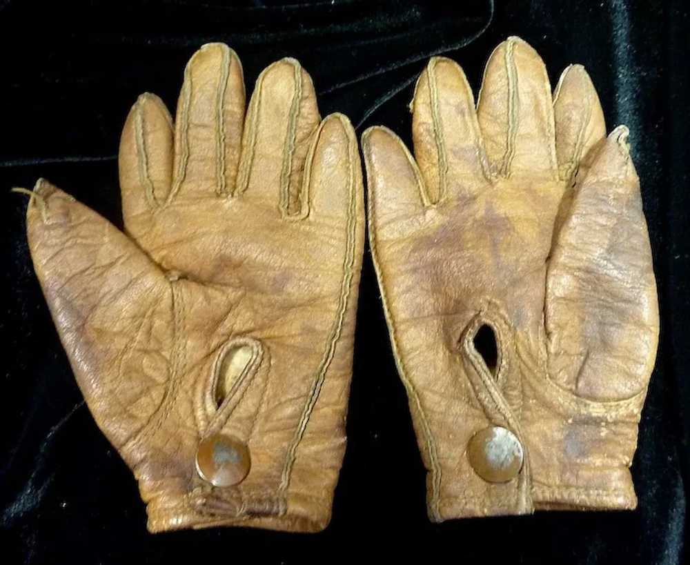 Vintage Brown Leather Child’s Gloves - image 5