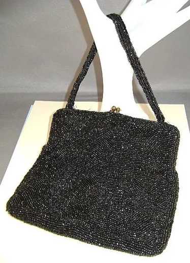 VINTAGE Simple Black Beaded Bag Josef Made in Belg