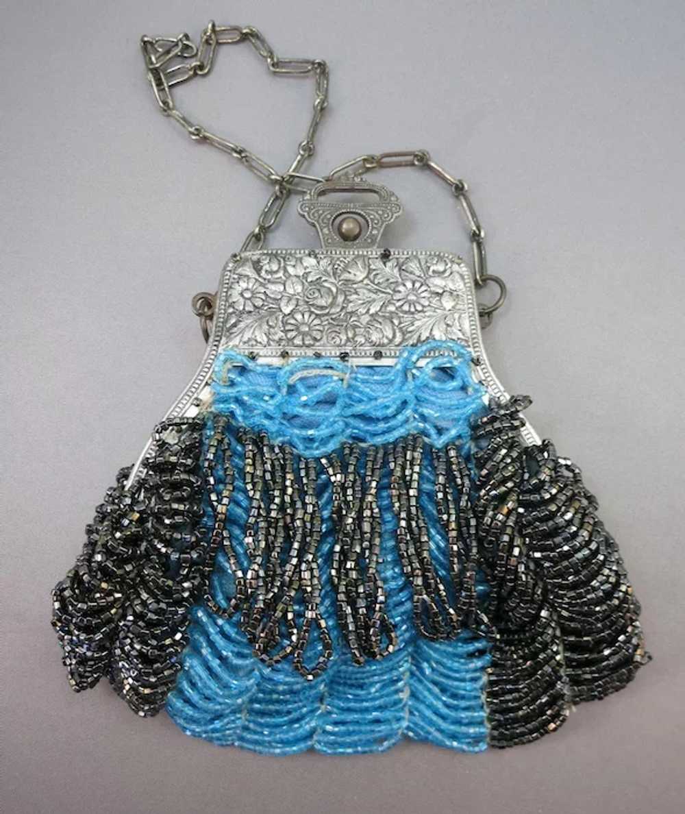 VICTORIAN Silver Colored Frame Beaded Purse - image 2