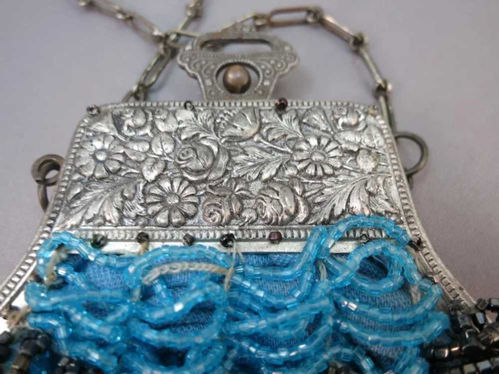 VICTORIAN Silver Colored Frame Beaded Purse - image 3