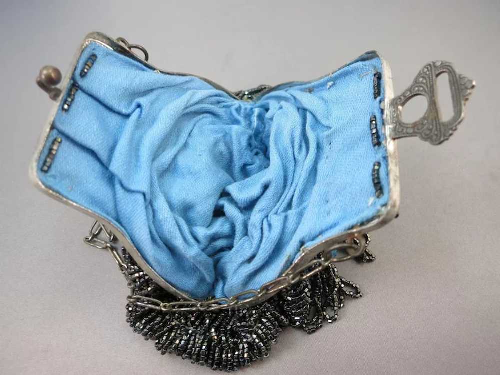 VICTORIAN Silver Colored Frame Beaded Purse - image 4