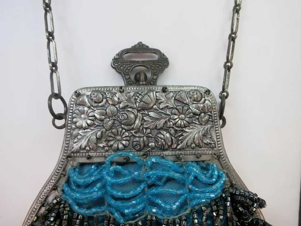 VICTORIAN Silver Colored Frame Beaded Purse - image 5