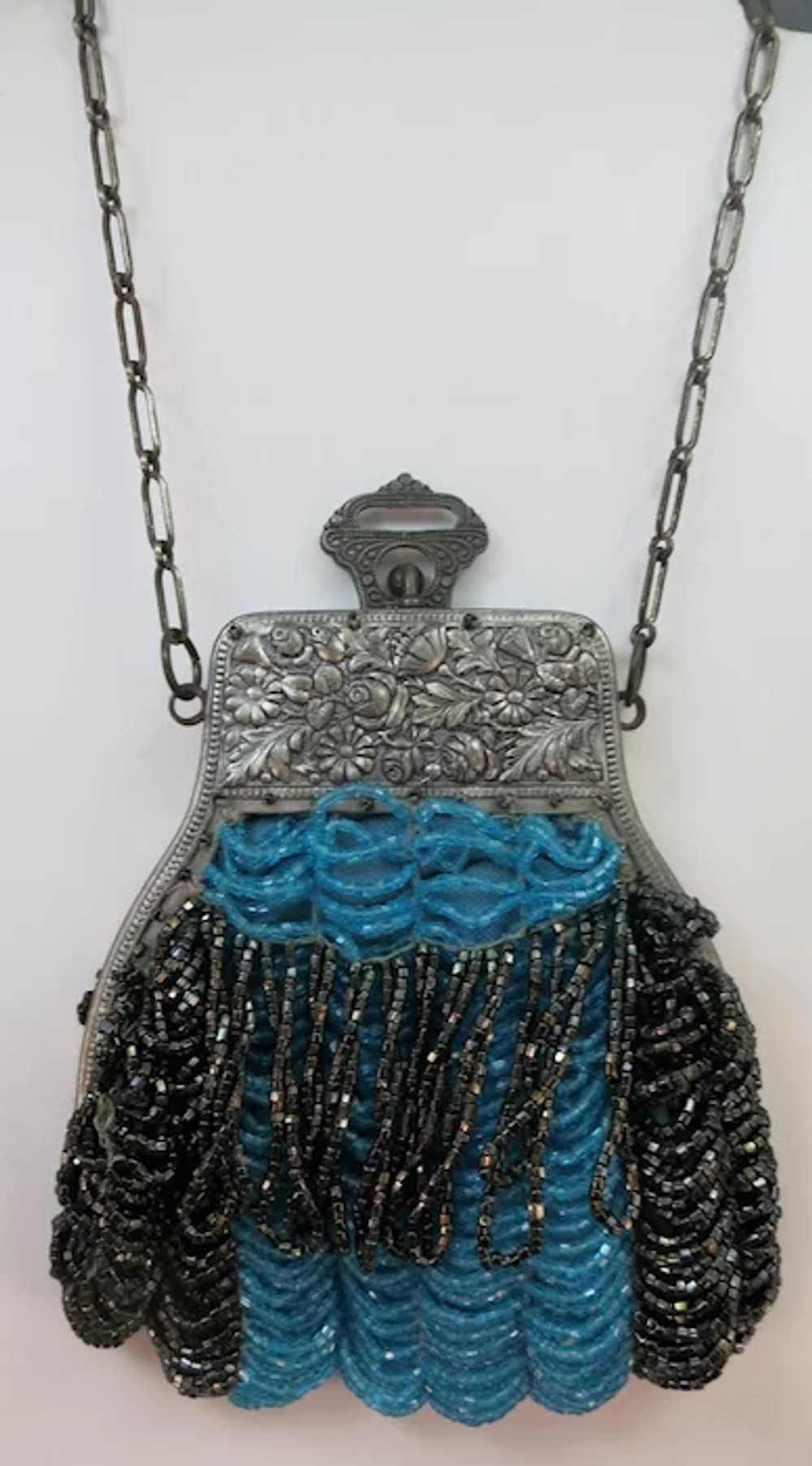 VICTORIAN Silver Colored Frame Beaded Purse - image 7