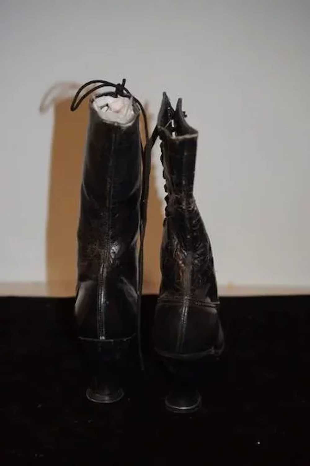 Antique Doll Lace Up Boots Pointed W/ Heel - image 3