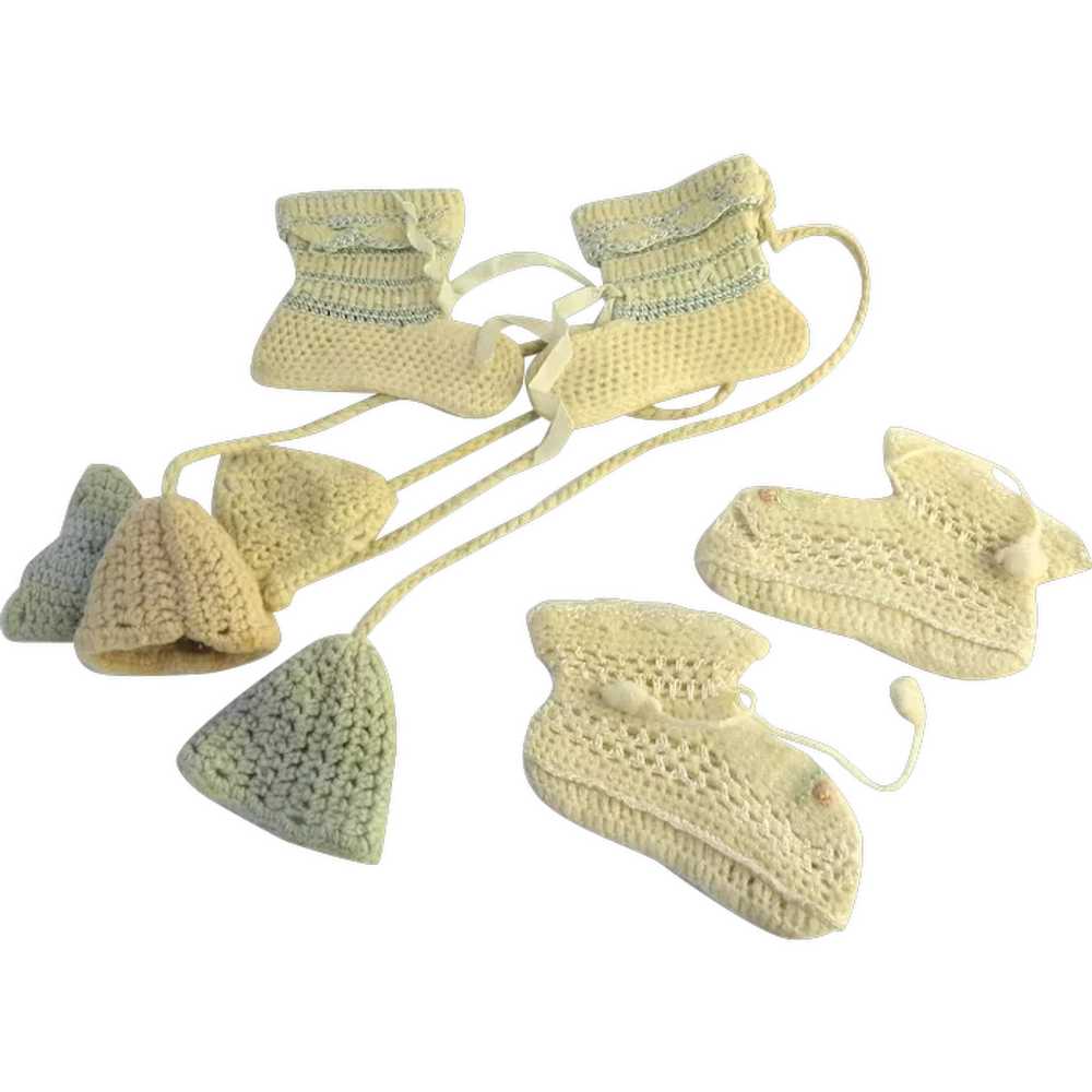 Vintage Group of Handmade Baby Booties Shoes and … - image 1