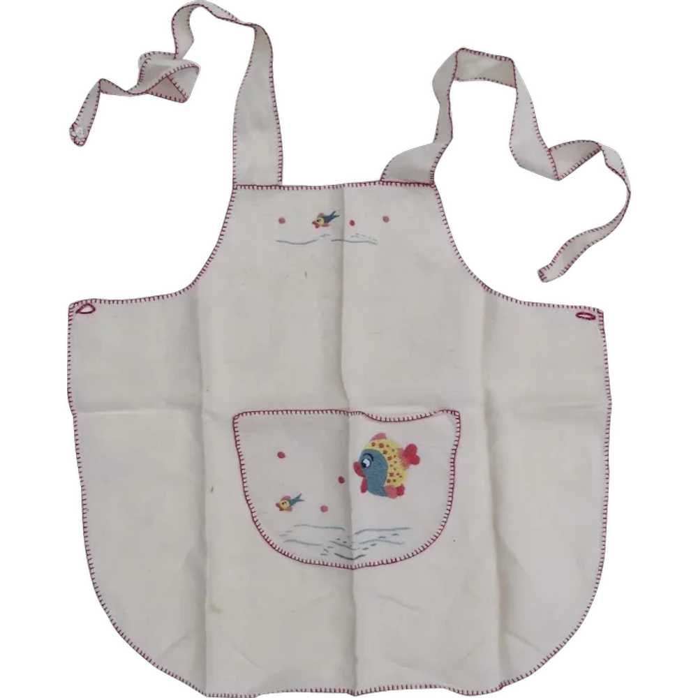 Vintage Small Apron Embroidered Fish Motif - image 1