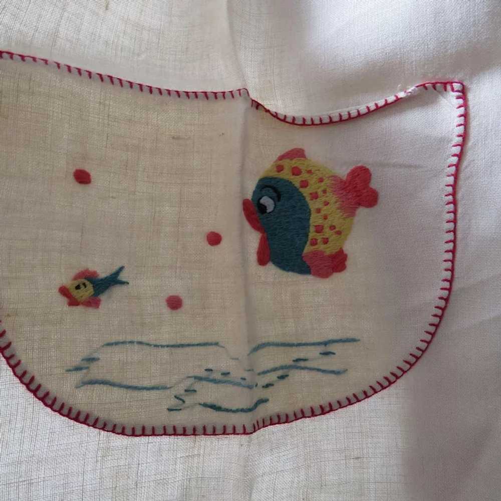 Vintage Small Apron Embroidered Fish Motif - image 7